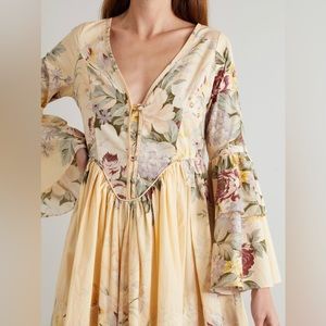 Batsheva Floral Long Sleeve Dress - Cream and Multicolor
